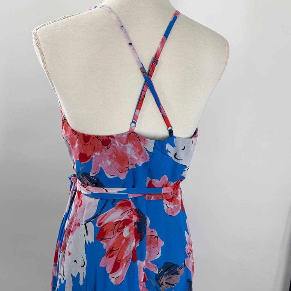 Lulus Always There For Me Blue Floral Print Wrap Maxi Dress M - Picture 5 of 8